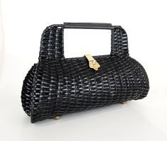 Interesting 50s black wicker bag | Maggie | Flickr Wicker Handbags, Wicker Furniture Cushions, 50's Dresses, Purses Vintage, Black Wicker, Wicker Couch, Wicker Box, Wicker Headboard, Wicker Purse