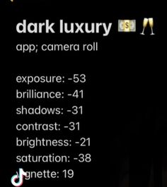 the menu for dark luxury app, camera roll