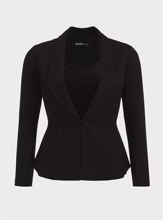 Best Blazer, Workwear Essentials, Peplum Blazer, Black Peplum, Basic Jackets, Knit Blazer, Peplum Hem, Linen Blazer, Deep Black