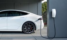 an electric car plugged in to a charging station