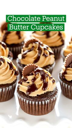 chocolate cupcakes with peanut butter frosting and drizzled on top