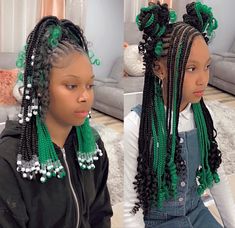 Green And Black Braids Hairstyles, Cute Alien Hairstyles, Hairstyles For School Men, Girl Braids Hairstyles Kids Black, Babygirl Hairstyle, Bday Hairstyles, Girls Braided Hairstyles Kids, Lace Wigs Styles, Hair Braid Patterns