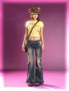 Available at pixierebels.com | PIXIE REBELS x EYEELLIKE 2023 2yk Outfits, Pixie Rebels, 2000s Japanese Fashion, Arrow Print, 2000s Fashion, Flared Jeans