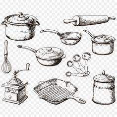 kitchen tools set drawn by hand