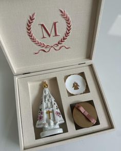 an open box with some ornaments in it