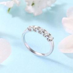 Five Stone Moissanite Diamond Wedding Band 925 Sterling Silver Ring MF Dancing Diamond, Silver Heart Bracelet, Diamond Dangle Earrings, Sterling Silver Engagement Rings, Minimal Jewelry, Diamond Wedding Band