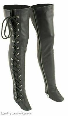 Top Rated GENUINE LEATHER WOMEN CHAPS THIGH SIDE LACES BIKER MOTORCYCLE HORSE RIDING LEDER, women clothing Thigh High Leggings, Womens Thigh High Boots, Biker Leggings, Black Thigh High, Lace Leggings, Women's Chaps, Equestrian Style, Leather Leggings, Thigh High Boots