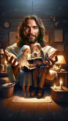 jesus reading to his children in the dark