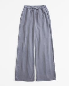 Women's Essential Sunday Wide Leg Sweatpant | Women's Bottoms | Abercrombie.com Abrocrombie And Fitch, Wide Leg Sweatpants Outfit, Random Wishlist, Navy Blue Sweatpants, Dark Green Blouse, Cute Bottoms, High Waisted Sweatpants, Wishlist Ideas, Random Clothes