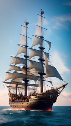 an old fashioned sailing ship in the ocean