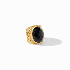 Julie Vos IVY STATEMENT RING Obsidian Black Crystal Ship, Julie Vos, Freshwater Pearl Ring, Hoop Charms, Gold Statement Ring, The Ivy, Color Crush, Statement Ring, Rose Cut