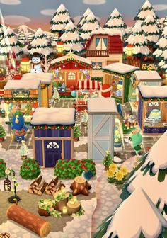 an animated christmas village with lots of trees