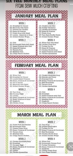 a menu for a christmas meal with the text, six free meals to eat each month