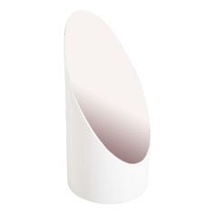 a white vase with an oval shape on the top is shown in front of a white background