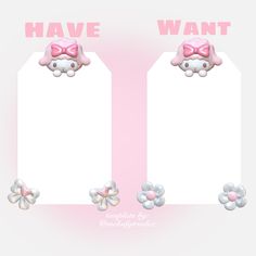 two blank tags with bows and pearls on them, one has the word have want