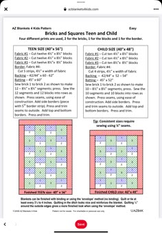 an app showing the instructions for quilting squares and squares in different colors, sizes and shapes