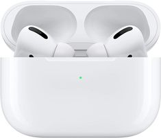 an apple airpods with its charging case open