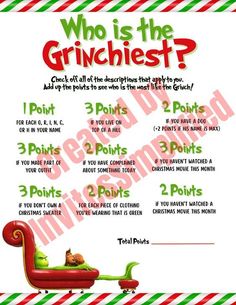 The Grinch Appetizers, Build A Grinch Printable, Kids Grinch Party Ideas, Grinch Themed Christmas Party Decorations, Grinch Themed Christmas Party Games, Grinch Theme Christmas Party, The Grinch Party Ideas