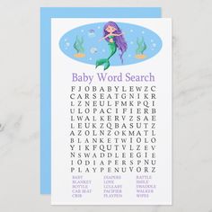 a baby word search game with mermaids and sea animals on it's back