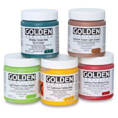 five different colors of golden paint