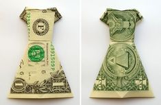 an origami dress made out of one dollar bill