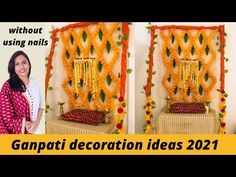 Easy Ganpati Decoration, Traditional Backdrop, Ganpati Decoration Ideas, Ganesh Pooja, Ganpati Decor, Pooja Decor, Decoration For Ganpati, Ganpati Decoration, Decoration Ideas