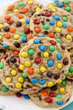 chocolate chip cookies with m & m's on top