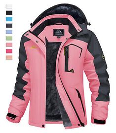 Premium Quality Womens Winter Ski Snow Jacket Thermal Fleece Lined Outdoor Work Casual Warm Coat, Womens Coats Jackets Warm Outerwear For Winter Sports, Warm Long Sleeve Outerwear For Winter Sports, Winter Sports Fleece Jacket With Pockets, Windproof Fleece Outerwear For Winter Sports, Pink Hooded Jacket With Pockets For Winter, Pink Hooded Outerwear With Fleece Lining, Windproof Fleece Jacket For Winter Sports In Fall, Pink Hooded Winter Jacket For Outdoor Activities, Pink Hooded Windbreaker For Winter