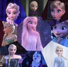 many frozen princesses are depicted in this collage