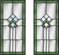 two stained glass windows with green and white designs on the top, bottom and bottom