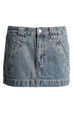 This micro miniskirt is made of nonstretch denim for a hint of structure and gets throwback vibes from strategic fading. 12" length (size 25) Zip fly with button closure Front slant pockets; back patch pockets 100% cotton Machine wash, line dry Imported Micro Miniskirt, Back Patch, Pacsun, Low Rise, Mini Skirts, Nordstrom