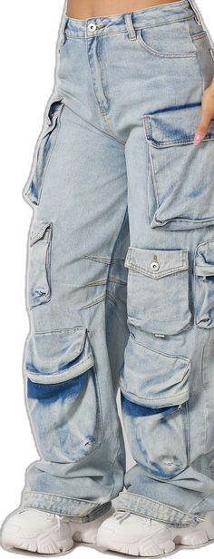 Baggy Washed Blue Jeans With Multiple Pockets, Washed Blue Full Length Cotton Jeans, Washed Blue Cotton Pants, Urban Style Full-length Cargo Jeans, Urban Full Length Cotton Cargo Jeans, Casual Light Wash Pants With Multiple Pockets, Casual Washed Blue Cargo Jeans, Light Wash Casual Pants With Multiple Pockets, Light Wash Cotton Cargo Jeans For Streetwear