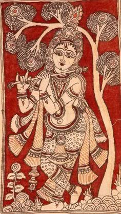 Kalamkari Krishna Painting, Indian Painting Styles, Patchitra Painting, Kalamkari Painting Design, Kalamkari Drawing, Kalamkari Designs