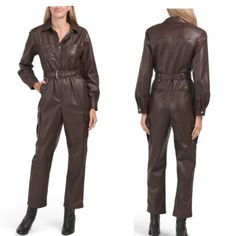 7 For All Mankind Vegan Leather Cargo Jumpsuit Brown Sz- M Nwt Fitted Utility Jumpsuits And Rompers With Belt, Fitted Belted Utility Jumpsuits And Rompers, Fall Jumpsuits And Rompers With Pockets, Utility Style Belted Jumpsuit For Fall, Fall Season Belted Overall Jumpsuits And Rompers, Fall Workwear Jumpsuits And Rompers With Belt Loops, Brown Jumpsuits And Rompers For Fall Workwear, Brown Jumpsuits And Rompers For Work In Fall, Cargo Jumpsuit