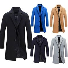 Mens Coat Lapel Jacket Men's Winter Warm Long Sleeve Business Trench Coats New Wool Jackets, Winter Trench, Slim Fit Coat, Winter Trench Coat, Color Season, Wool Overcoat, Jackets Men Fashion, Outwear Jackets, Simple Fashion