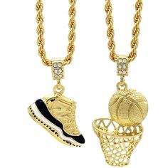 PRICES MAY VARY. Retro 11 "Concord" & Plain Basketball Pendants 2 - Rope Chains Length: 24 Inches Chain Width: 4 mm Retro 11 Pendant Size (Length X Width) : 1-3/4" x 1-1/4" Basketball Pendant Size (Length X Width): 2" x 1-1/8" Please keep in mind that this is not real gold. Please keep in mind that this item is not real GOLD. This is a GOLD PLATED Rope Chain that measures 4 millimeters Wide and 24" inches long. Sport Jewelry, Retro 11 Concord, Hood Rich, Basketball Jewelry, Basketball Necklace, Curry Nba, Rapper Jewelry, Expensive Jewelry Luxury, Retro 11