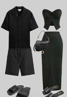 Couple Black Outfit Classy, Black Outfit For Couples, Couple Outfits Matching Classy, Classy Black Outfits, Outfit For Couples, Hot Topics Outfit, Couples Outfits