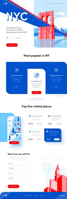 the landing page for new york's website, with different colors and font options