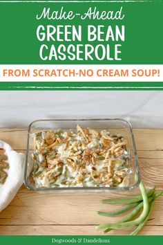 homemade green bean casserole with text overlay