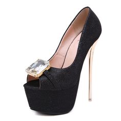 Women's Peep Toe Platform High Heels Luxury Party Sandals with Rhinestone - Black - 4X88410712 - Shoes, Women's Shoes, Women's Sandals  #WomensSandals #Shoes # #Women's #Shoes # #Women's #Sandals Party Sandals With Metal Feet And Round Toe, Night Out Heels With Metal Feet, Glamorous Party Heels With Metal Feet, Open Toe Heels With Metal Feet For Party, Party Heels With Metal Feet And Round Toe, Chic Party Heels With Metal Feet, Black Platform Heels For Prom, Rhinestone High Heels For Night Out, Open Toe Heels With Metal Feet For Night Out