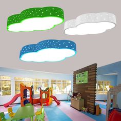 the children's playroom is brightly lit and colorful