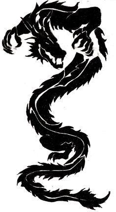 a black and white drawing of a dragon