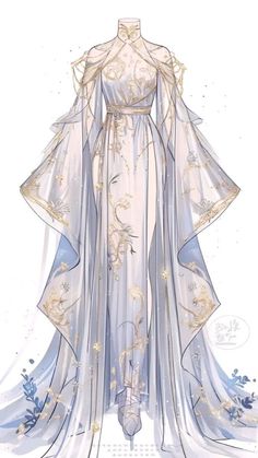 a drawing of a dress with blue and white flowers on it