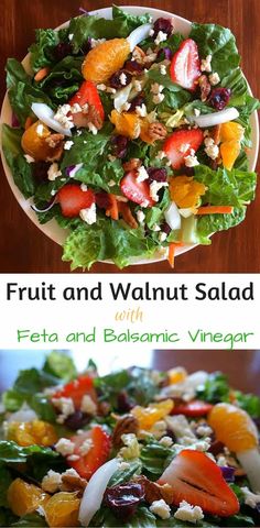 fruit and walnut salad with feta and balsamic vingear on the side