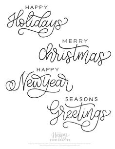 merry christmas and happy new year greetings with handwritten lettering in black ink on a white background