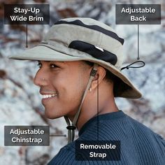 Our Jasper Hiking Hats are the perfect companion for the trail – now extra packable for travel!    Adjustable: Adjustable head drawstring ensures perfect fit  UV Sun Protection: 50+ UPF rated cotton with reinforced brim  Breathable: 100% breathable cotton with mesh panels for extra ventilation  Removable Strap: Adjustable and detachable chin strap ensures hat stays put  Packable: Folds and collapses to fit in your backpack   Back to Adult Packable Jasper Hats | See more Adult Cotton Sun Hats Hiking Hats, Wide Brimmed, Dusty Blue, Unisex Design, Sun Hats, Army Green, Sun Protection, Perfect Fit, Hiking