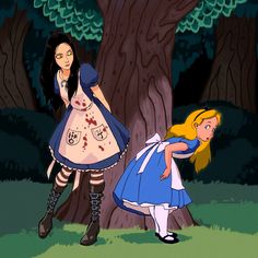 alice and the wonderland girl in front of a tree