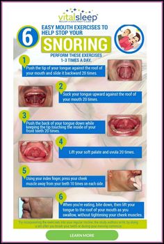 How Can exercises help with snoring For people with mild snoring, research has shown that mouth and throat exercises can help tone the muscles around the airways so that snoring is not as frequent or noisy. The same mouth and throat exercises also improve obstructive mild to moderate sleep apnea.… Mouth Exercises, Throat Exercises, Soft Palate, Snoring Remedies, Stop Snoring, Snoring Solutions, How To Stop Snoring, Low Estrogen, Tongue Health