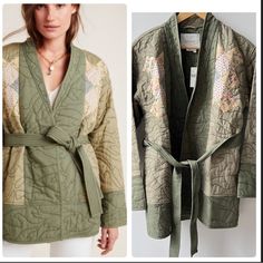 Anthropologie Quilted Patchwork Tie Waist Kimono Size Small New With Tags No Flaws Detachable Tie Waist Drop Sleeve Pockets Bundle And Save More Measurements Ptp/Bust(21)" Length (30.5) Sleeve (21) 2 Quilted Kimono, Patchwork Kimono, Green Kimono, Quilted Patchwork, Ralph Lauren Jacket, Green Quilt, Anthropologie Jacket, Patchwork Jacket, Quilt Jacket