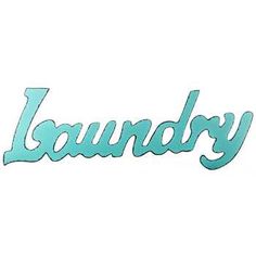 the word laundry written in blue on a white background